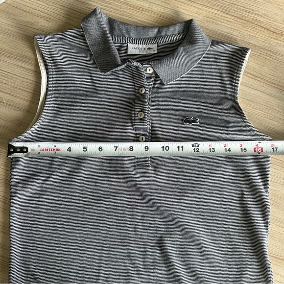 Lacoste // Navy striped Sleeveless Polo shirt Slim fit Size 38 - Picture 4 of 9
